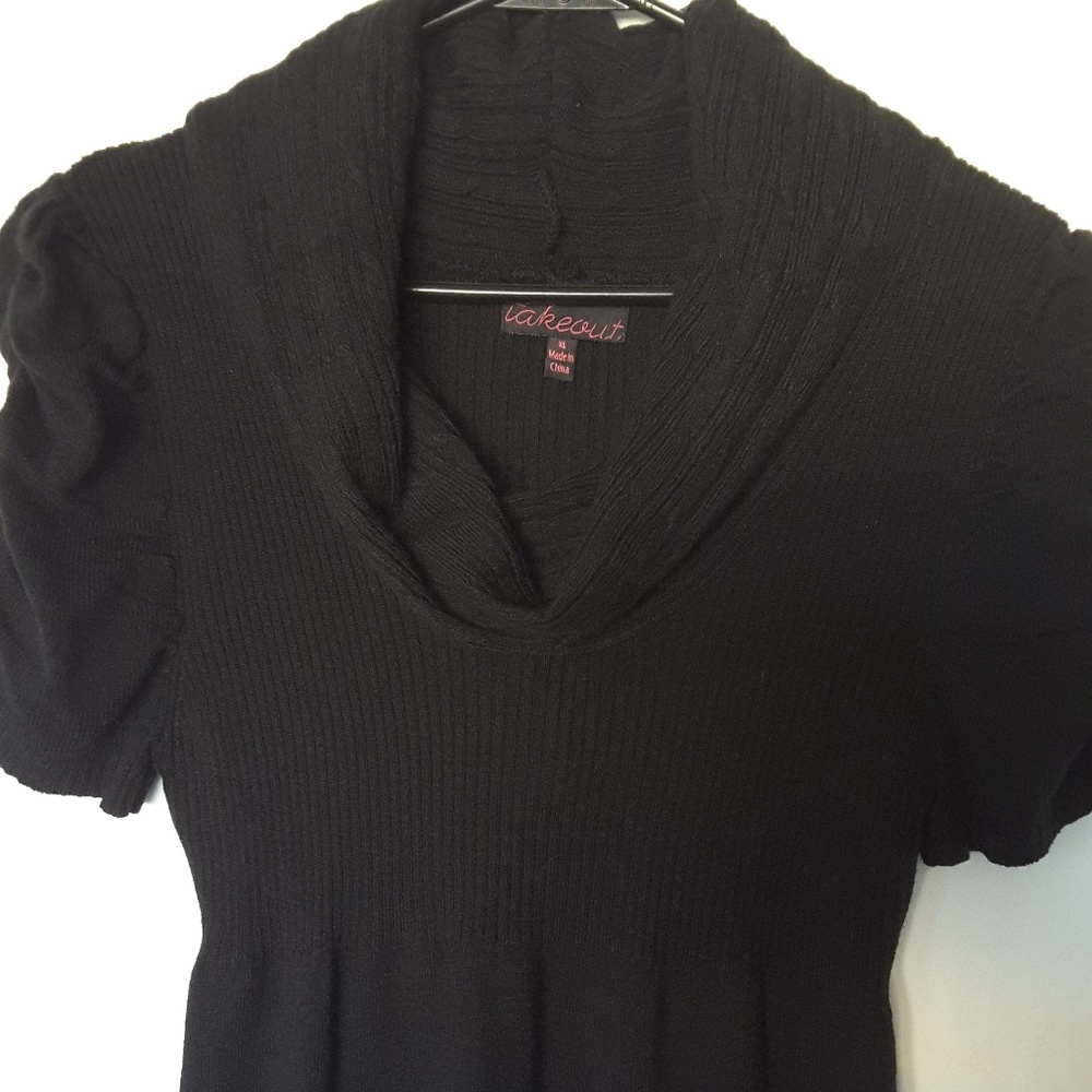 Black Sweater Dress w/ Ruched Sleeves - Picture 5 of 9